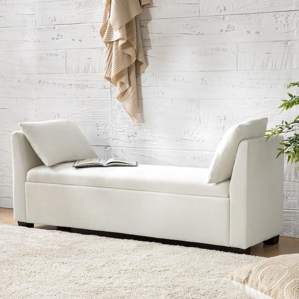 JAYDEN CREATION Alfonso Ivory 59.8 in. W Storage Bench 2-Cushions Included with Sturdy Rubber Wood Legs