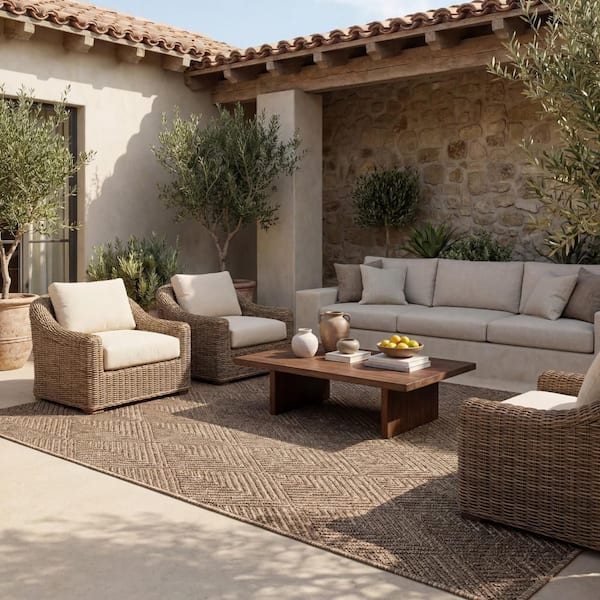 Elarissea Contemporary Brown 8 ft. x 10 ft. Outdoor Area Rug