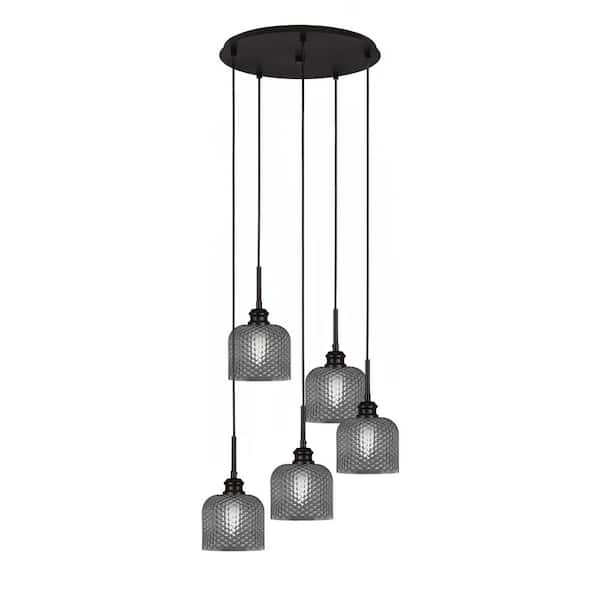 Unbranded Albany 60-Watt 18.75 in. 5-Light Espresso Cord Pendant Light Smoke Textured Glass Shade No Bulbs included