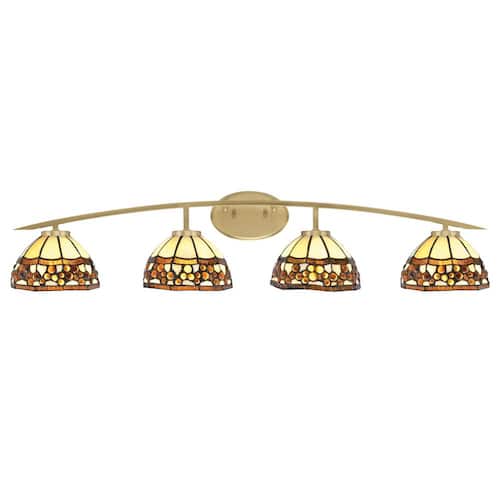 Siena 40 in. 4-Light Vanity Light New Age Brass with Roman Jewel Art Glass Shades Lighting