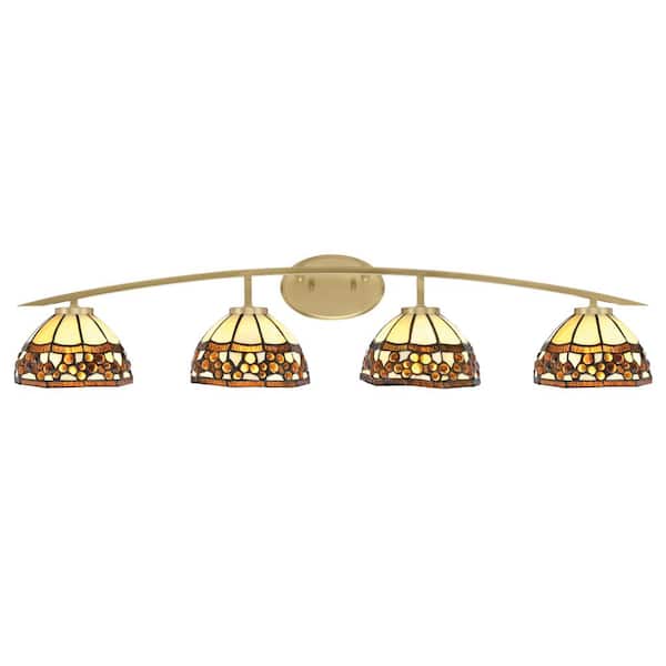 Unbranded Siena 40 in. 4-Light Vanity Light New Age Brass with Roman Jewel Art Glass Shades