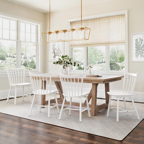 LUE BONA Winston White Classic Windsor Dining Chair Solid Wood Farmhouse Dining Chair with Spindle Back Set of 4