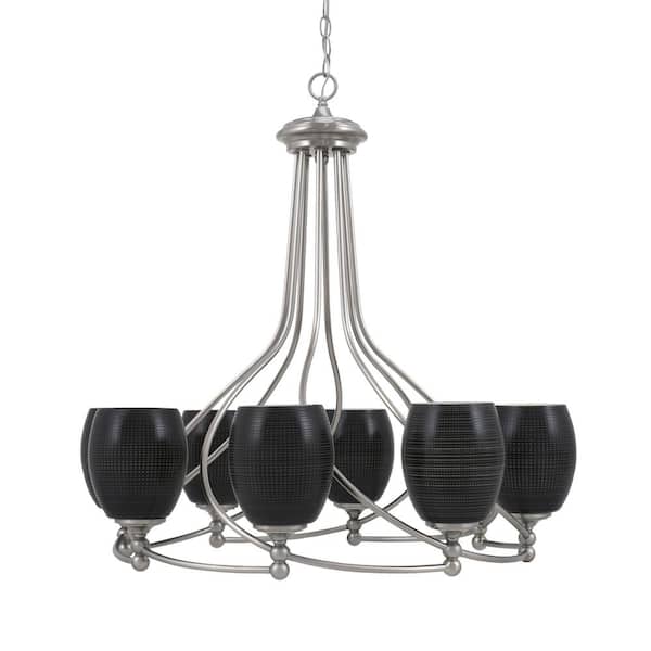 Unbranded Royale 8-Light Brushed Nickel Chandelier, Round Chandelier with 5 in. Black Matrix Glass Shades, No bulbs included
