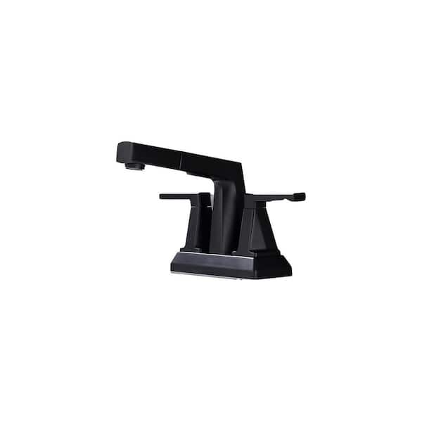 Lukvuzo Modern Vanity 4 in. Centerset Double Handle Low Arc Bathroom Faucet Combo Kit and Pull Out Sprayer in Black