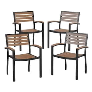 Black Aluminum Outdoor Dining Chair in Brown (Set of 4)