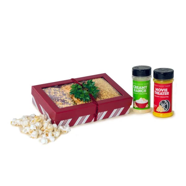 Wabash Valley Farms Red and White Striped Wreath Gift Set with Movie Theater and Creamy Ranch Seasonings 3-Piece Popcorn Set