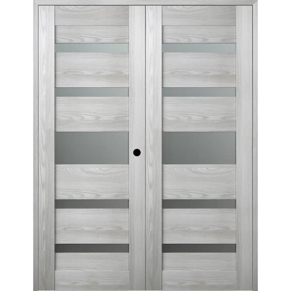 Belldinni Vona- 07-05 48 in. x 80 in. Left Hand Active 5-Lite Frosted Glass Ribeira Ash Wood Composite Double Prehung French Door