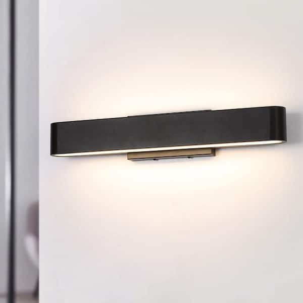 Robert 2-Light 23.6 in. Modern Black Linear Long Strip Oval Up&Down Lighting Outdoor Hardwired Lantern Wall Sconce
