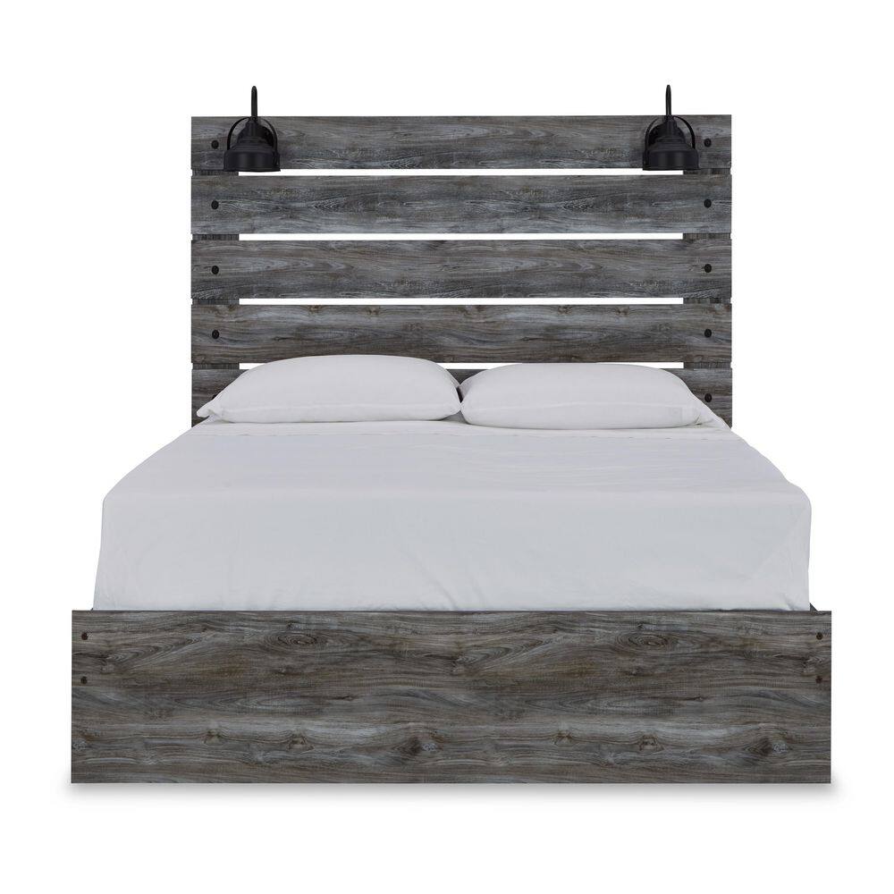 Gray Driftwood Queen Panel Bed with Sconce Lights