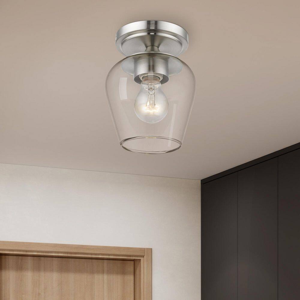 Willow Brushed Nickel 1-Light Indoor/Outdoor Flush Mount with Clear Glass