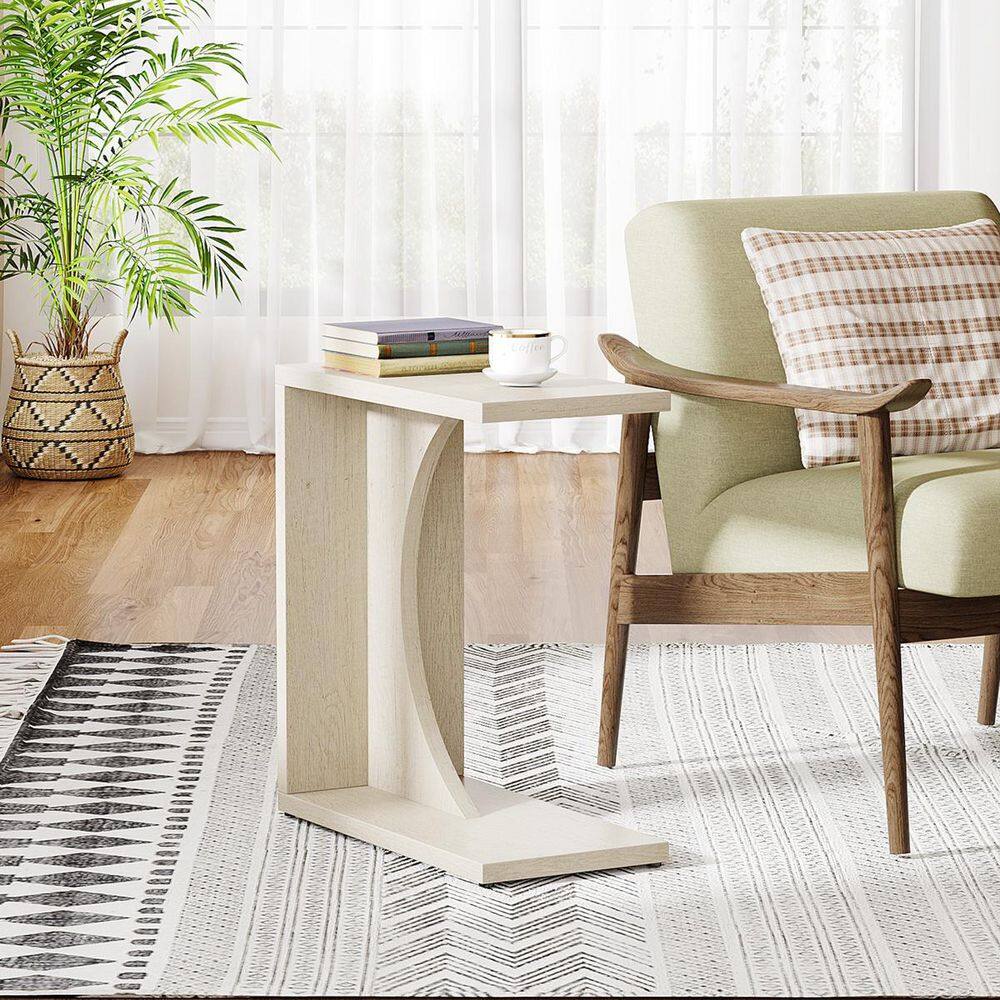 Kerlin 23.62 in. White C-Shaped Engineered Wood End Table, Couch Table Small Sofa Side Table for Small Space - thumbnail 4