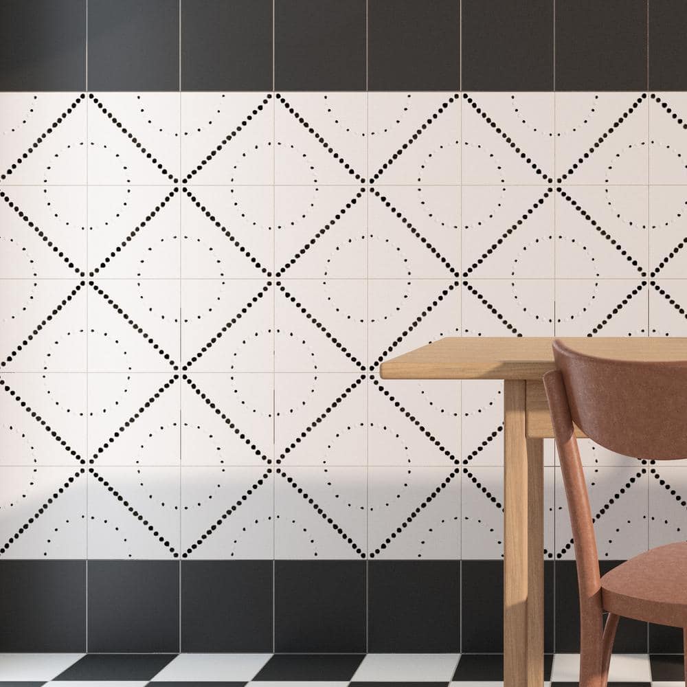 Kenzo 8" x 8" Black and White Porcelain Patterned Tile