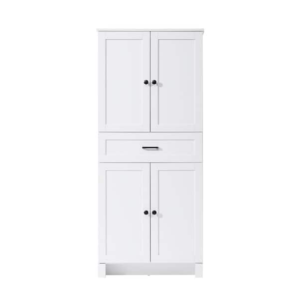 28 in. W x 18 in. D x 65 in. H White Freestanding Linen Cabinet