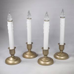 9 in. Battery Operated LED Christmas Candles with Pewter Base and Timer (Set of 4)