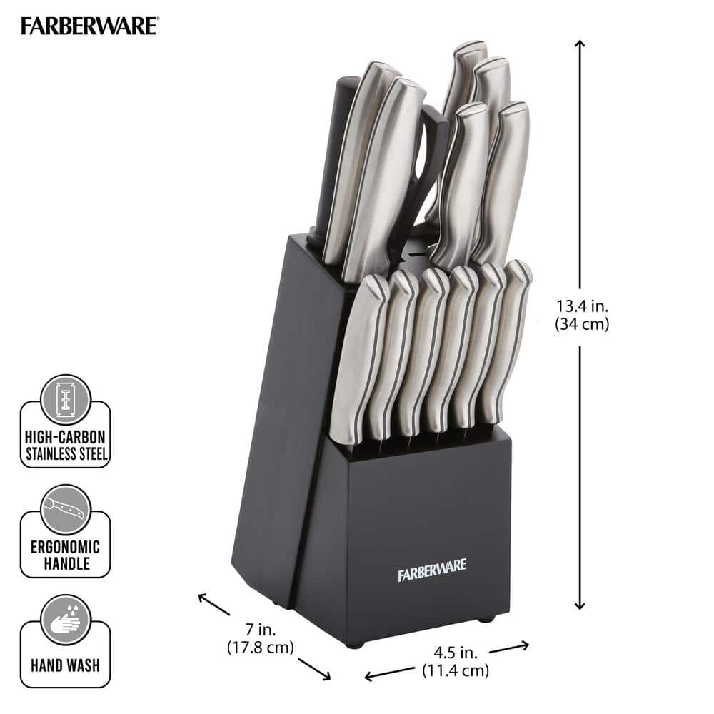 15-Piece High Carbon Stainless Steel Knife Block Set with Ergonomic Handles