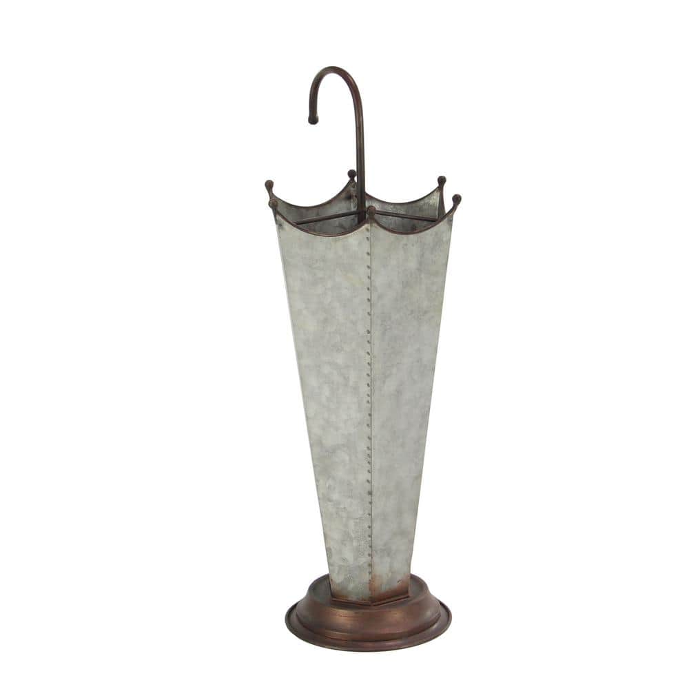 Gray Galvanized Metal Hexagon Umbrella Holder with Copper Handle