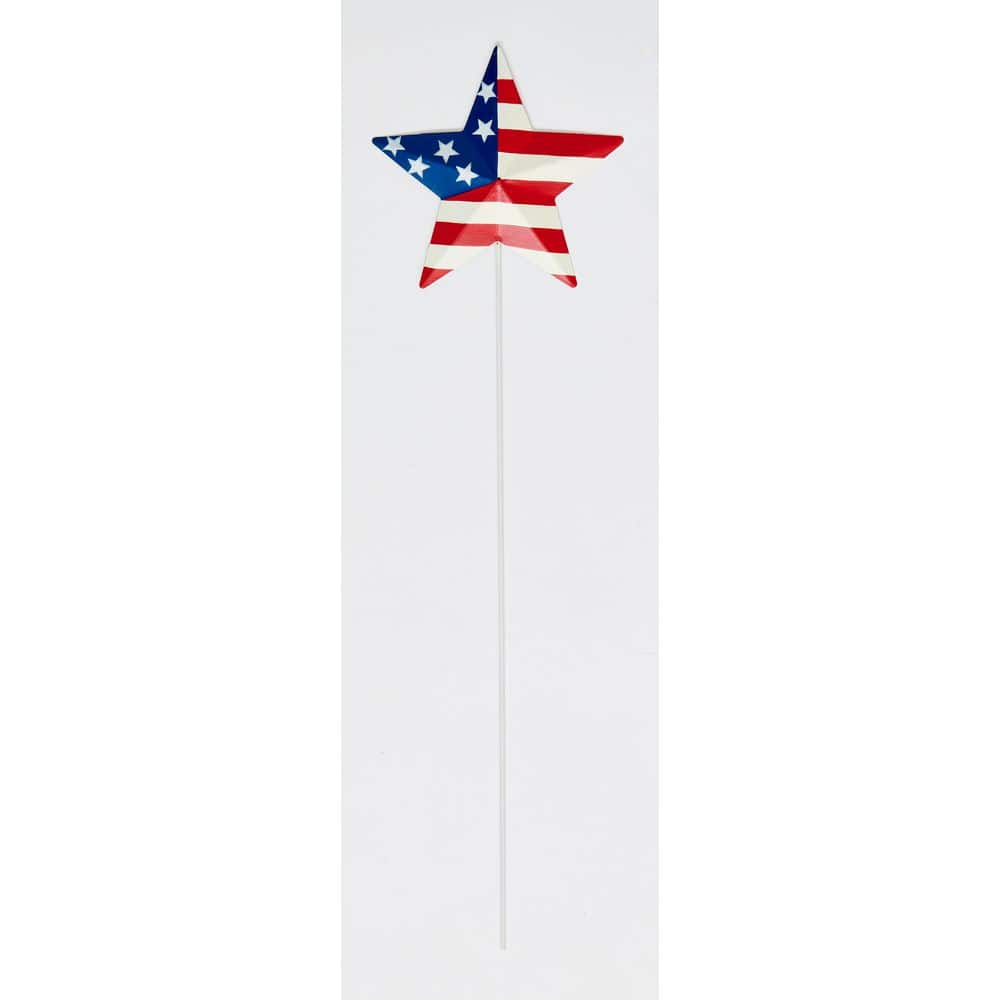 6 in Americana July 4th Red, White and Blue Star on 18 in Metal Stick Pick,