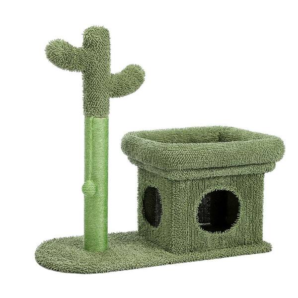 WELLFOR 27.6 in. H Cat Tree Cat Tower with Condo and Scratching Post in Green
