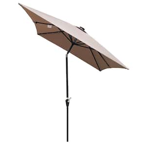 10 ft. x 6.5 ft. Waterproof Steel Market Outdoor Solar Patio Umbrella with Push Button Tilt and Crank in Brown