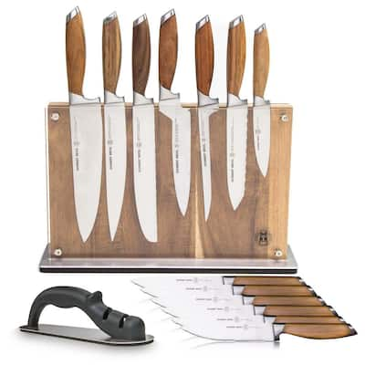 Aoibox 15-Piece Razor Sharp Kitchen Knife Set with Wooden Knife Block, Stainless Steel Blade, Natural