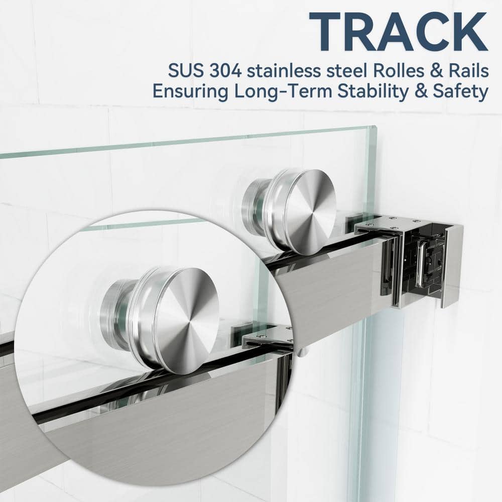 60 in. Frameless Clear Glass Double Sliding Shower Door with Brushed Nickel Hardware