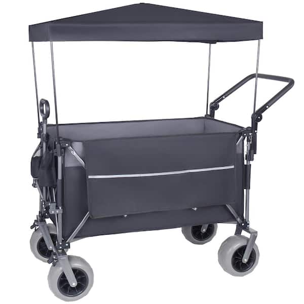 WOQWOQ 49 in Black Push-Pull Outdoor Folding Wagon Cart with