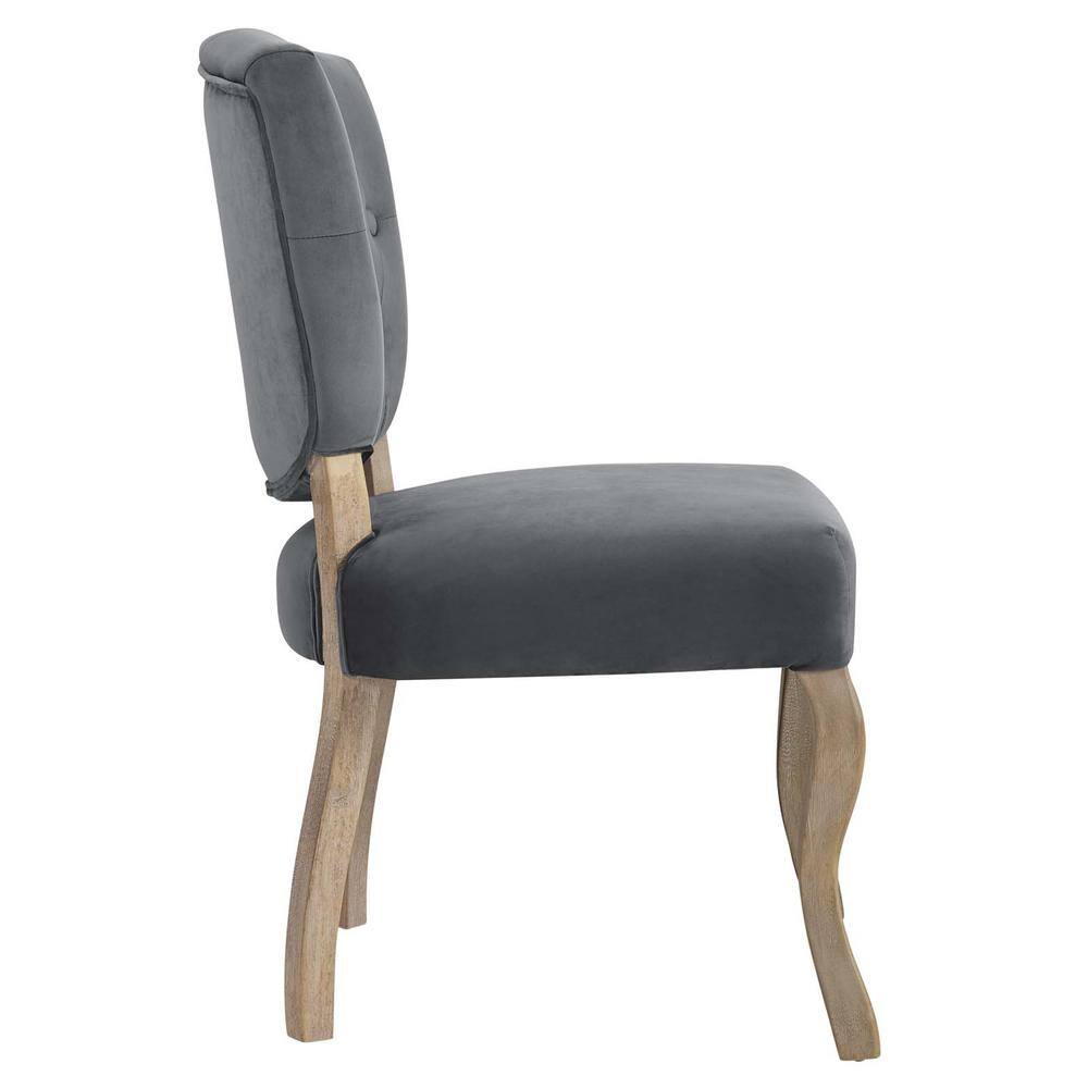 Elegant Gray Velvet Upholstered Side Chair with Weathered Wood Legs