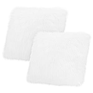 Faux Fur Contemporary White 18 in. x 18 in. Plush Shag Decorative Throw Pillow (2-Piece Set)