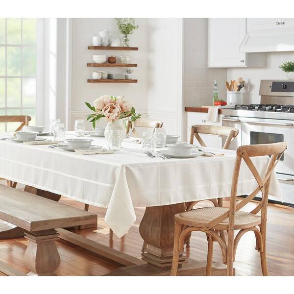 Elegance Plaid Jacquard Tablecloth, Ecru - 52"W x 52"L Square