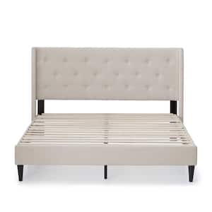 Isabelle Upholstered Cream Queen Wingback Diamond Tufted Platform Bed