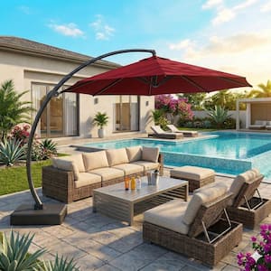 10 led patio offset umbrella 10 Feet 360 Rotation Solar Powered LED Patio Offset Umbrella without   Forclover