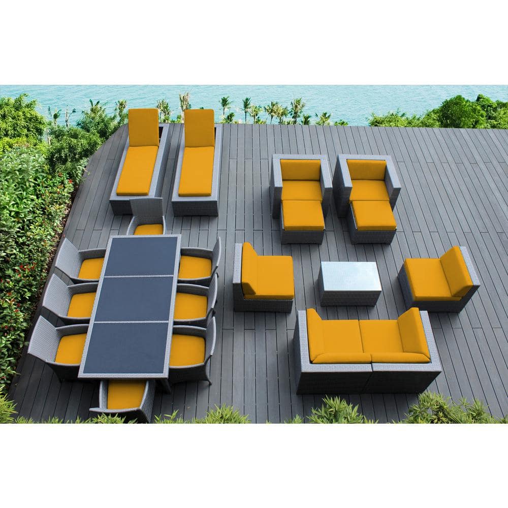 Gray 20-Piece Wicker Patio Combo Conversation Set with Sunbrella Sunflower Yellow Cushions price history on PriceWatchPro