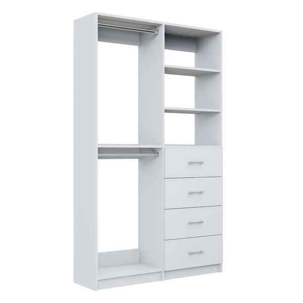 Alto 41.25 in. W White Double Hang and 4-Drawer Tower 10-Shelf Wood Closet System