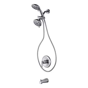 Single Handle 7-Spray Shower Faucet 1.8 GPM Double Shower Heads and Tub with High Pressure in. Nickel (Valve Included)