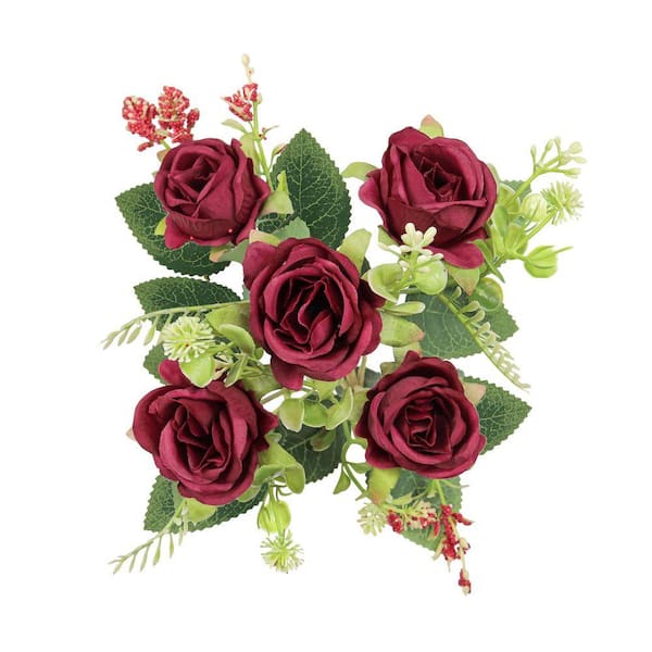 LIVING LUXURY 12 in. Petite Burgundy Red Artificial Rose Flower