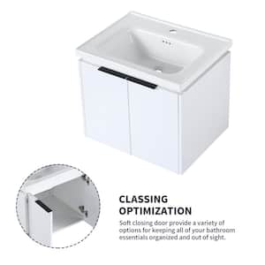 Modern 24 in. W x 18.5 in. D x 20.7 in. H Single Sink Floating Bath Vanity in White with White Ceramic Top
