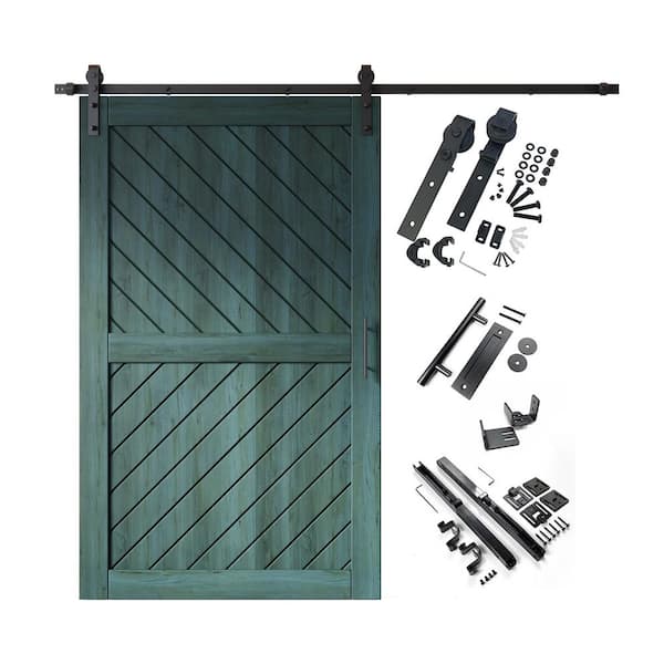 HOMACER XT4 50 in. x 80 in. C-Panel Royal Pine Slanted Stripe Design Solid Pine Wood Sliding Barn Door with Hardware Kit