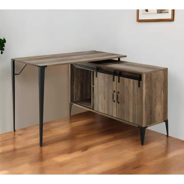 HomeRoots 48 in. L-Shaped Brown Metal 0-Drawer Computer Desks