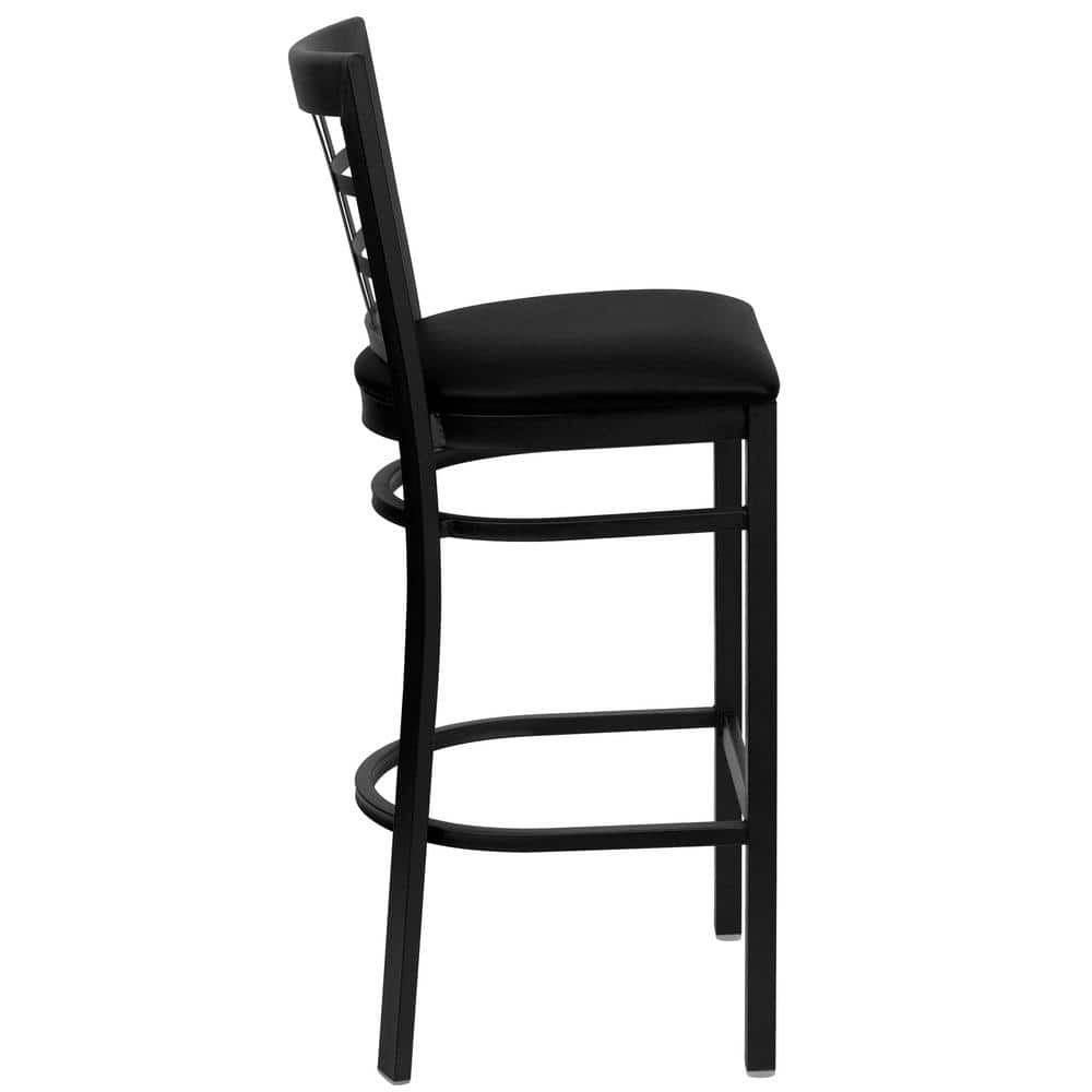 Elegant Black Vinyl and Metal Window Back Bar Stool