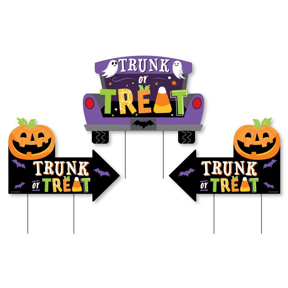 Big Dot of Happiness 16.75 in. H Trunk or Treat - Halloween Car Parade  Party Sign - Double Sided Outdoor Lawn Sign - Yard Stakes (Set of 3)  THDBD7306yss - The Home Depot