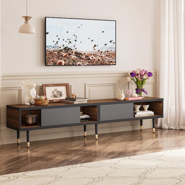 Bestier 80 in. Mid Century Modern TV Stand for TVs Up to 90 in. Television Entertainment Center for Living Room in Ancona Walnut
