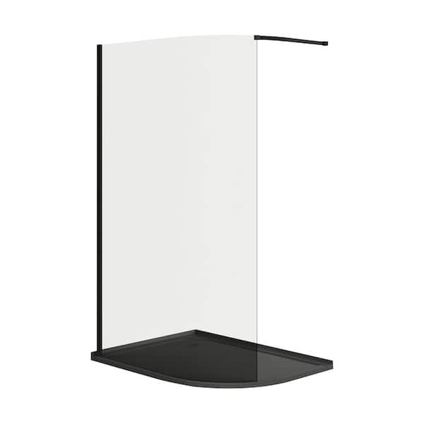 Olisa 35.5 in. L x 47.25 in. W x 77.8 in. H Corner Shower Kit with Fixed Framed Shower Door and Center Drain Shower Pan