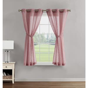 Mia Rose Pink Embellished 38 in. W x 63 in. L Grommet Sheer Tiebacks Curtain (2 Panels with 2 Tiebacks)
