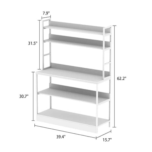 FUFU&GAGA 15.7 in. D Beige Wood 5-Tiers Standing Baker's Racks with Storage Shelves Metal Frame Kitchen Organizer Rack