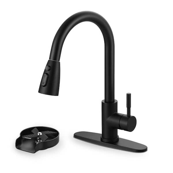 15.6 in. H Single Handle Pull Down Sprayer Kitchen Faucet with 360 Degree Spout Swivel and Glass Rinser in Matte Black