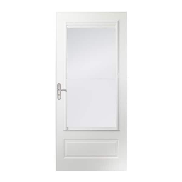 400 Series 36 in. x 80 in. White Universal 3/4 Light Retractable Aluminum Storm Door with Nickel Hardware