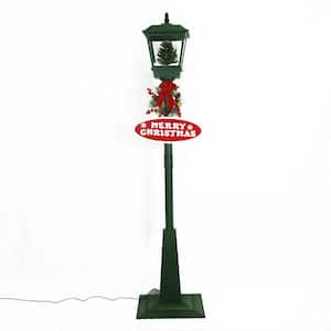 71 in. Christmas Musical Snowy Street Lamp with Christmas Tree Scene, 2 Signs and Cascading Snow