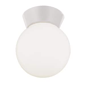 Pershing 6 in. White Outdoor Flush Mount Ceiling Light Fixture with White Opal Glass Globe