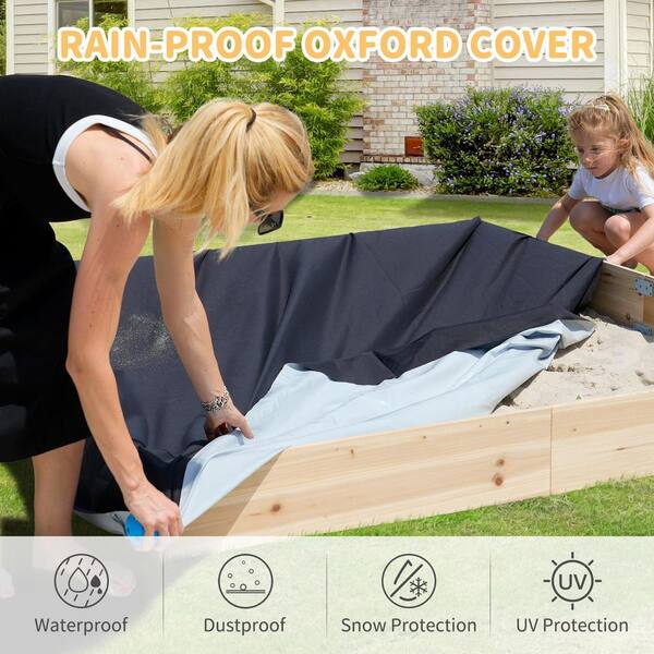 BOZTIY Outdoor Wood Sandbox Wooden Sandbox and Excavator Set 6 ft