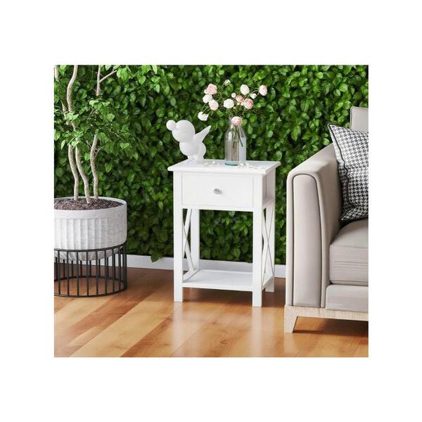 22 in. White Multipurpose Wood Outdoor Side Table, With shelves
